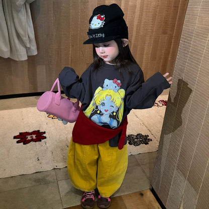 Girls Cartoon Tee & Corduroy Pants Set - Cosy Autumn Two-Piece
