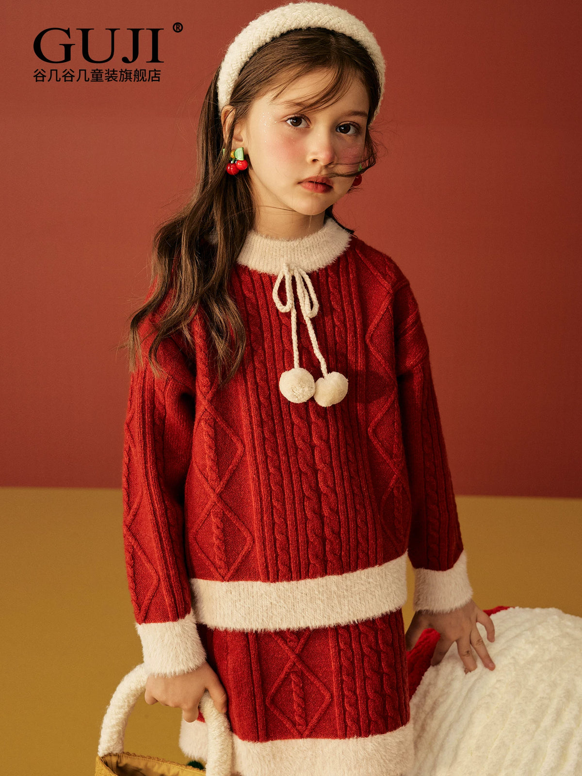 Girls Scarlet Sweater & Skirt Set - Thick Knit Holiday Two-Piece