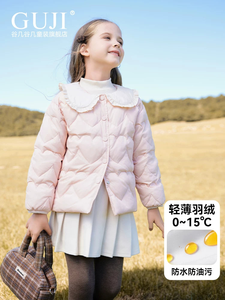 Girls Lightweight Down Jacket - Doll-Collar Short Puffer Coat