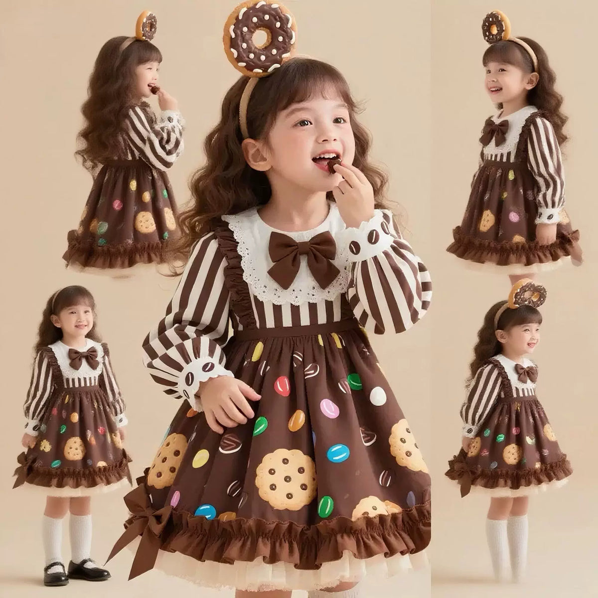 Girls Coffee Lolita Dress - Adorable Fleece-Lined Birthday Princess Gown
