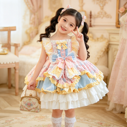 Girls Butter-Pink Lolita Cake Dress - Sleeveless Birthday Gown