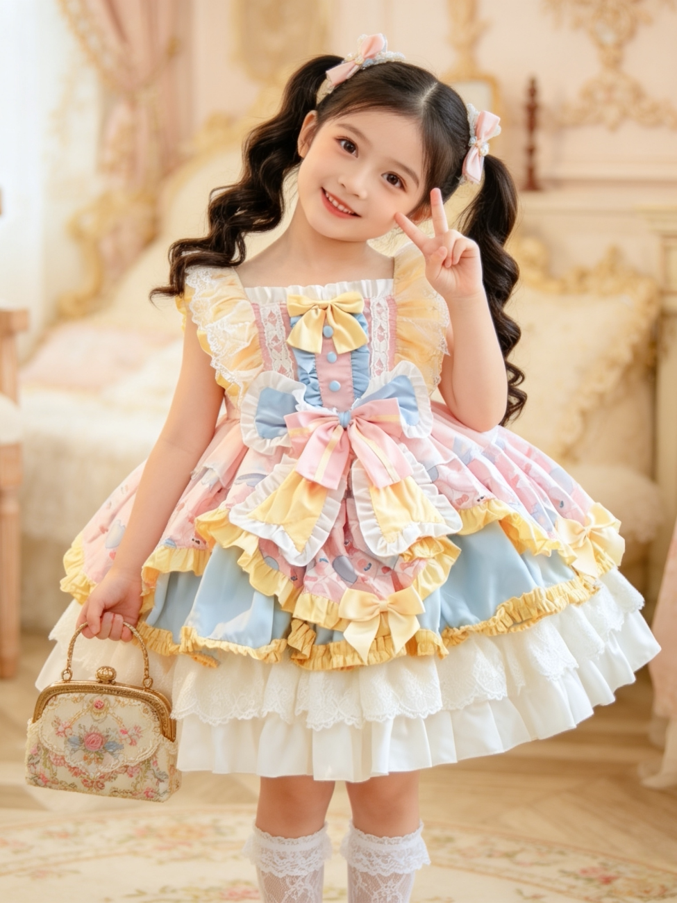 Girls Butter-Pink Lolita Cake Dress - Sleeveless Birthday Gown