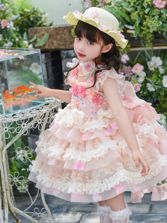 Girls Flower-Fairy Tulle Dress - Puffy Birthday Stage Princess Gown