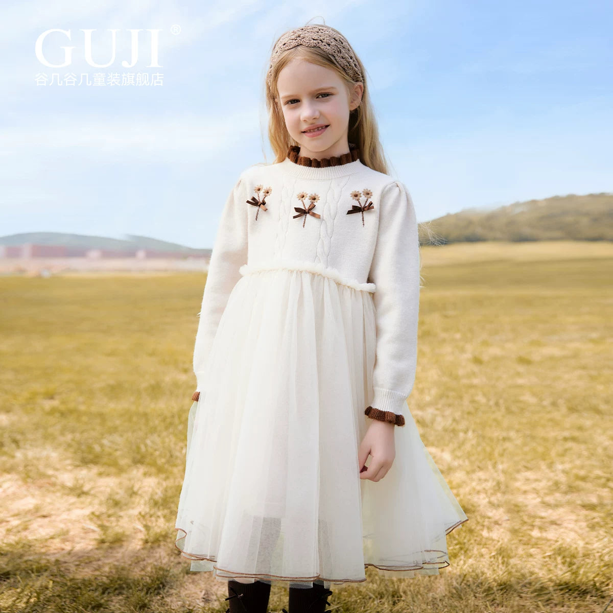 Girls Layered Tulle Cake Dress - Bow Princess Winter Gown