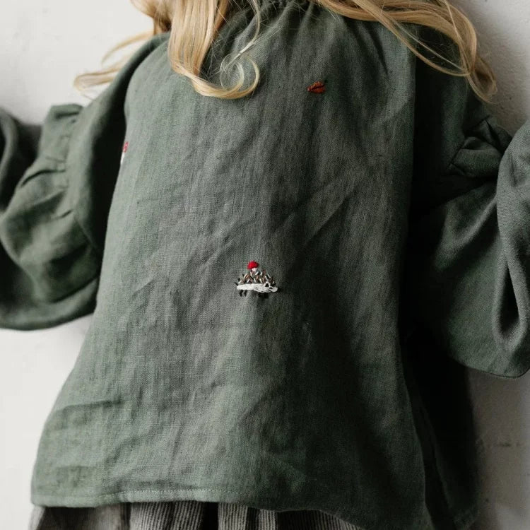 Girls Nordic Linen Shirt - Belgium Imported Long-Sleeve Top