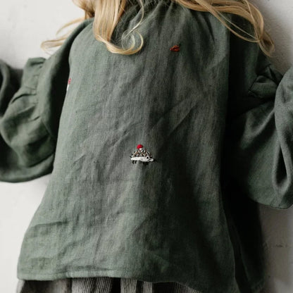 Girls Nordic Linen Shirt - Belgium Imported Long-Sleeve Top