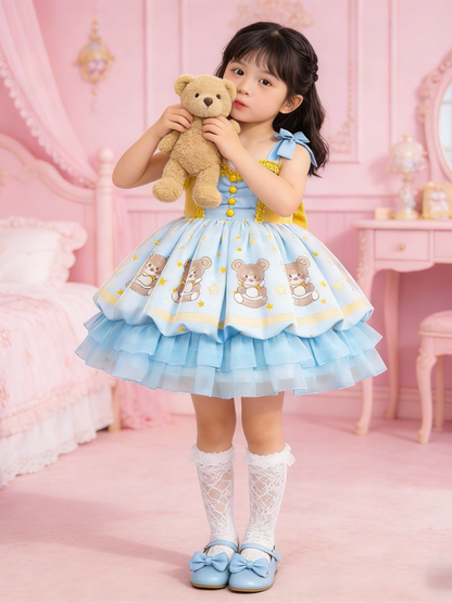 Girls Cartoon-Bear Lolita Sundress - Sweet Puffy Slip Princess Dress