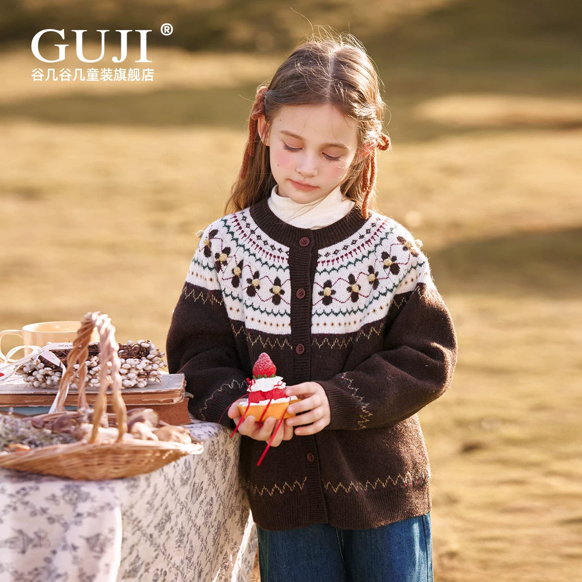 Girls Festive Red Knit Cardigan - Round Neck Holiday Sweater