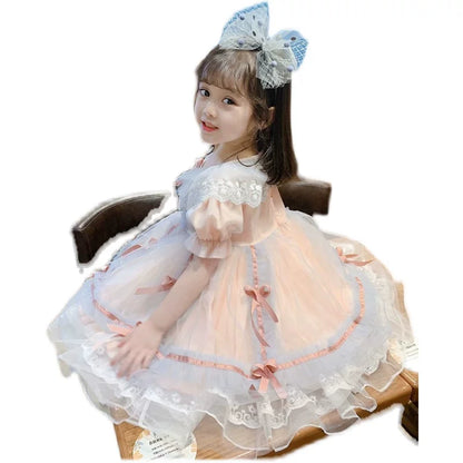 Girls Summer Lolita Princess Dress - Pink Puff Gown (Runs Small)