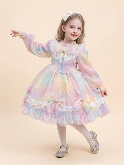 Girls Long-Sleeve Lolita Dress - Puffy Tulle Princess Dress in Pink