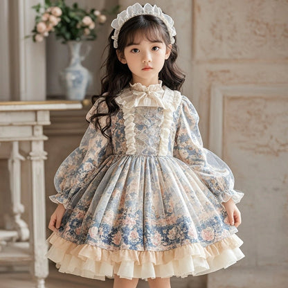 Girls Floral Lolita Dress - Puffy Birthday Princess Gown, Unlined or Fleece-Lined