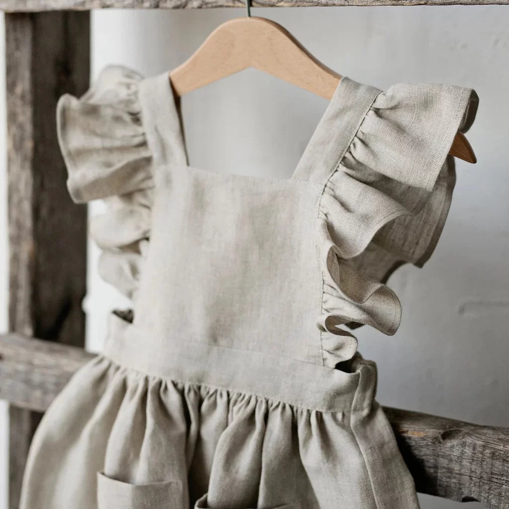 Girls Nordic Pure Linen Dress - Big-Love Series Long Sleeve