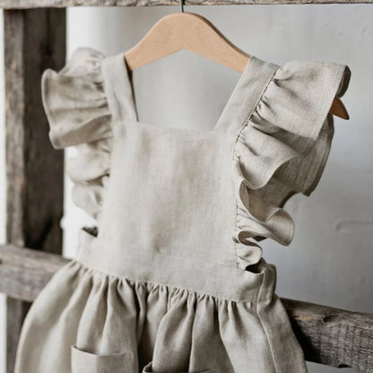 Girls Nordic Pure Linen Dress - Big-Love Series Long Sleeve