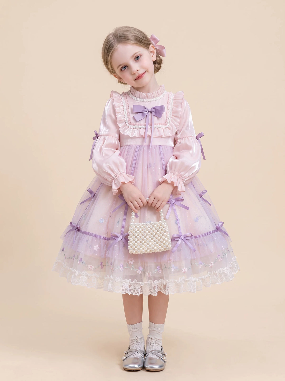 Girls Lolita Birthday Dress - Puffy Tulle Gown, Long or Short Sleeve