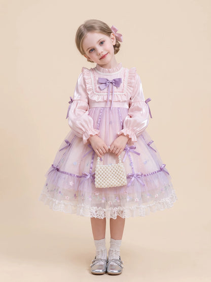Girls Lolita Birthday Dress - Puffy Tulle Gown, Long or Short Sleeve