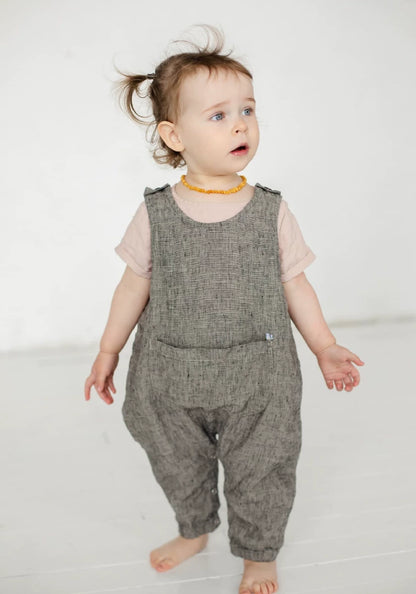 Baby Pure Linen Romper - Nordic Overalls with Optional Embroidery