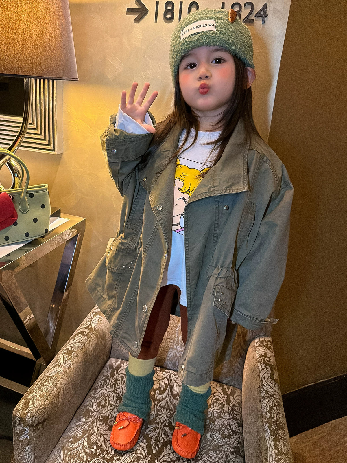 Girls Mid-Length Trench Coat, Top & Leggings Set - Korean Autumn Separates