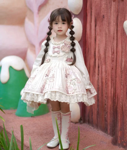 Girls Teddy-Bear Lolita Dress - Fleece-Lined Cosy Birthday Princess Gown