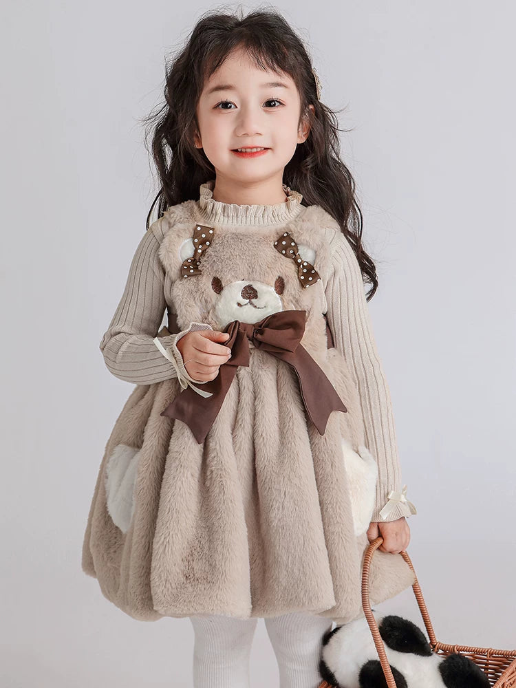 Girls Fuzzy Dress & Sweater Set - Cosy Birthday Princess Two-Piece