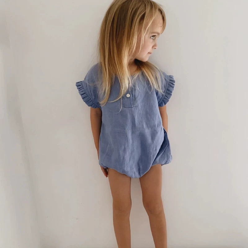 Baby Pure Linen Bodysuit - Nordic Short-Sleeve Onesie