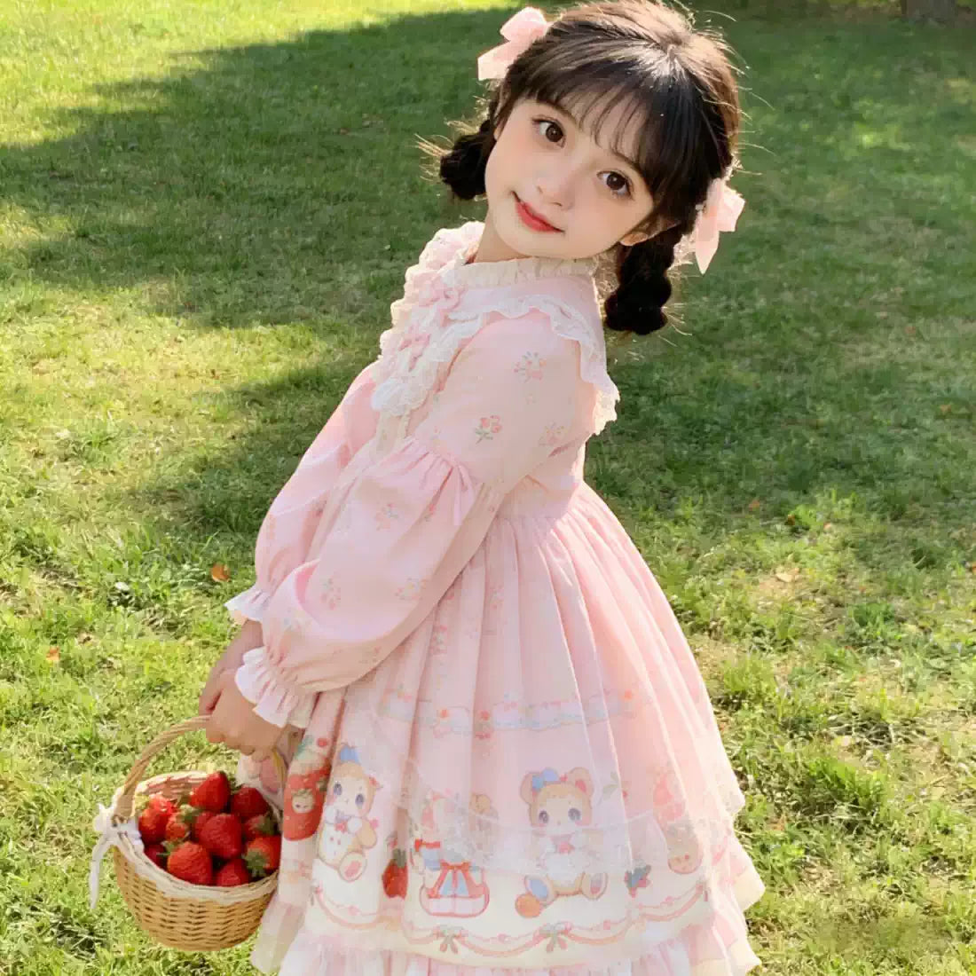 Girls Pastoral Strawberry Lolita Dress - Puffy Birthday Princess Dress
