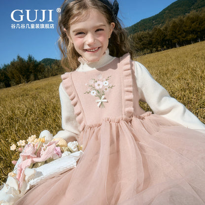 Girls Pink Princess Sweater Dress - Thick Winter Knit Midi