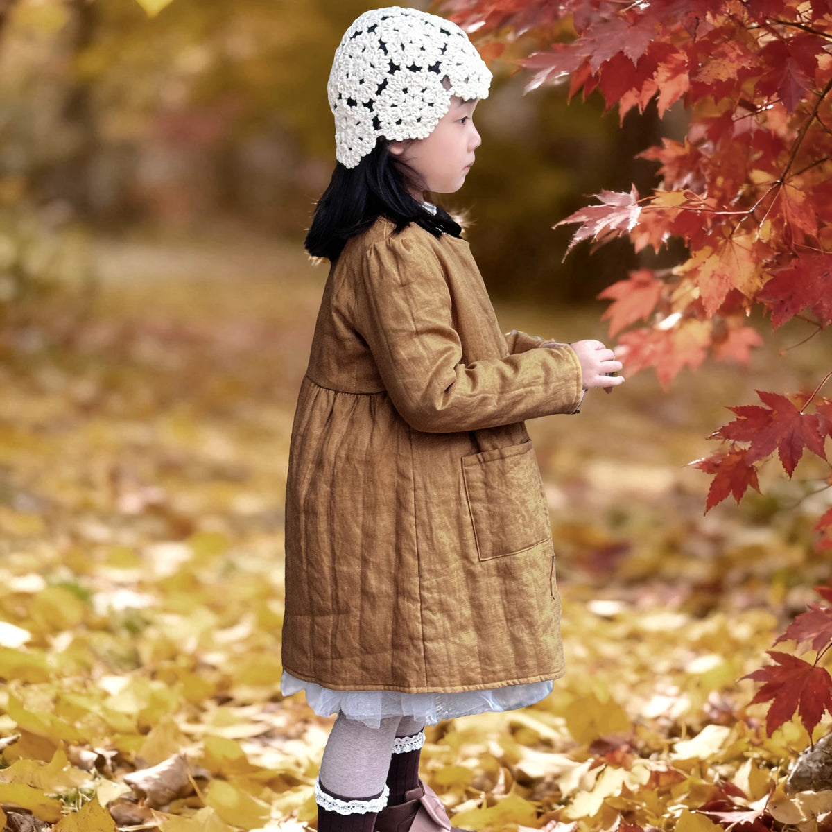 Girls Washable Padded Winter Coat - Warm Yellow Longline