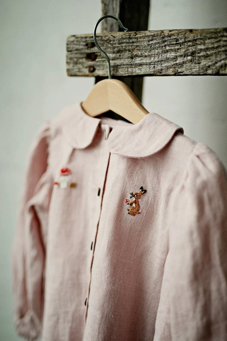 Antibacterial Linen Peter-Pan Collar Shirt - Sweet Long-Sleeve Top