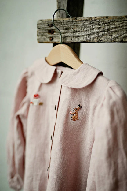 Antibacterial Linen Peter-Pan Collar Shirt - Sweet Long-Sleeve Top