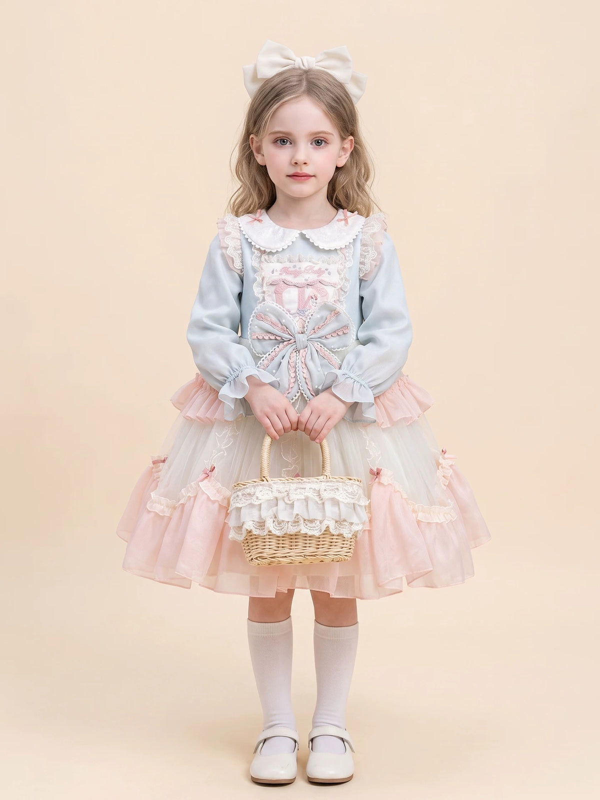 Girls Doll-Collar Lolita Cake Dress - Layered Tulle Princess Dress
