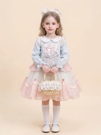 Girls Doll-Collar Lolita Cake Dress - Layered Tulle Princess Dress