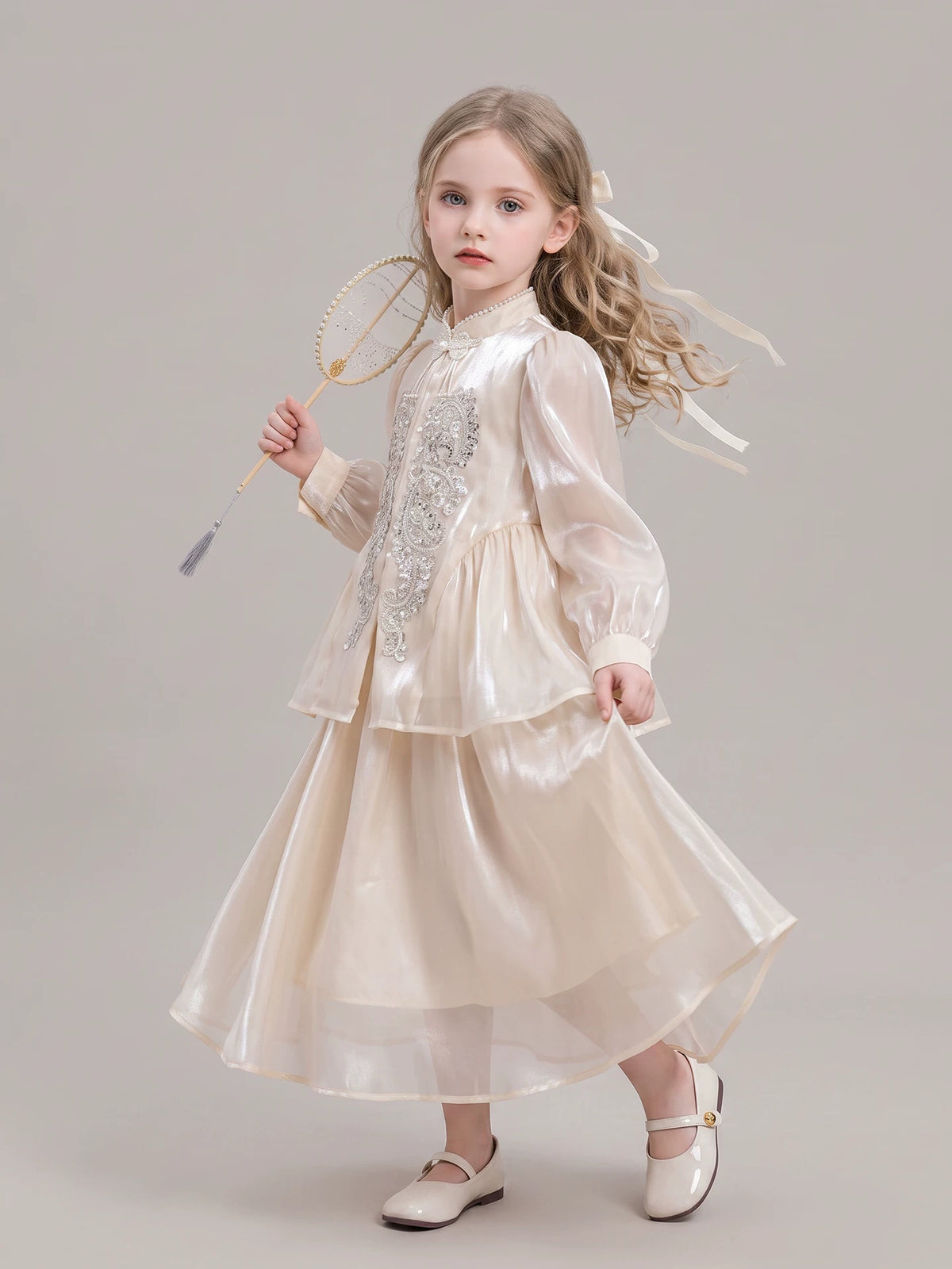 Girls New-Chinese Hanfu Set - Embroidered Top & Skirt Two-Piece