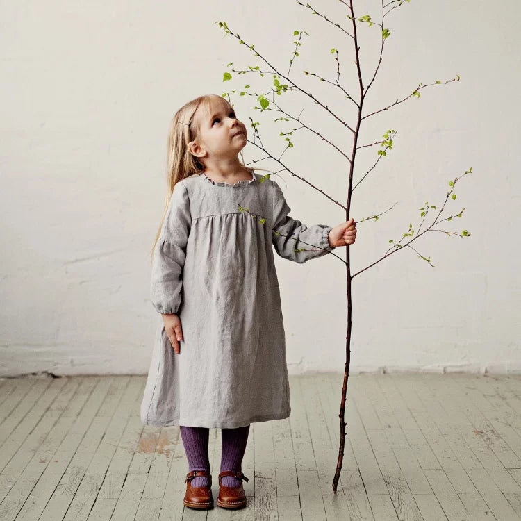 Girls Nordic Linen Dress - Sweet Belgium Imported Autumn