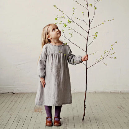 Girls Nordic Linen Dress - Sweet Belgium Imported Autumn