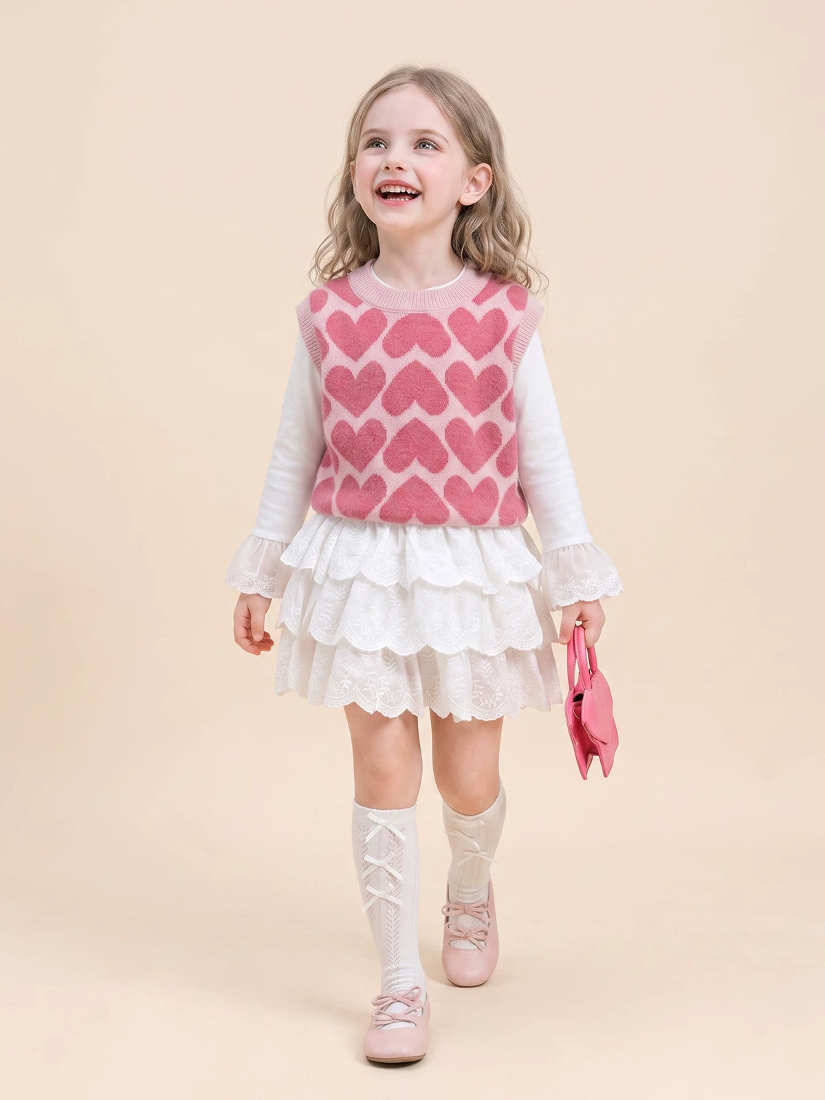 Girls Heart-Knit Vest & Ruffle Dress Set - Sweet Autumn Two-Piece