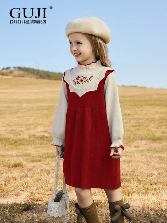 Girls Knit Princess Dress - New Year Celebration Long-Sleeve Gown