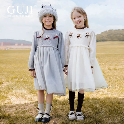 Girls Layered Tulle Cake Dress - Bow Princess Winter Gown