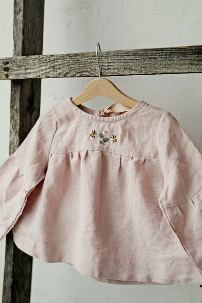 Alice Linen Embroidered Shirt - Girls Long-Sleeve Blouse