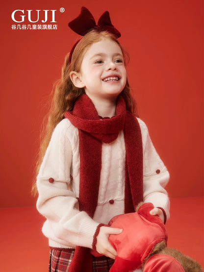 Girls New Year Red Sweater - Thick Festive Knit Pullover