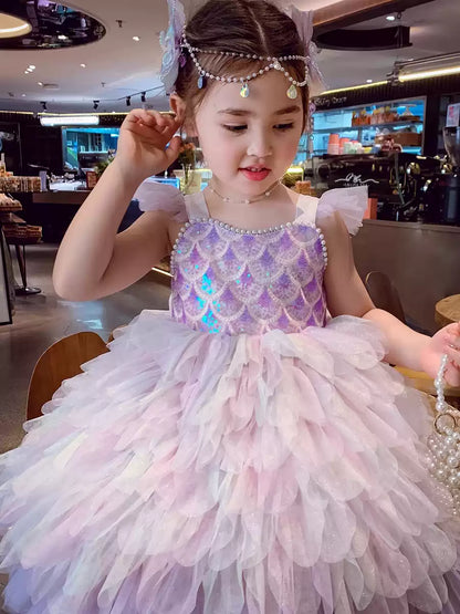 Girls Lolita Jumper Skirt - Puffy Princess Dress with Hair Clip
