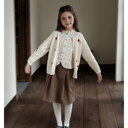 Girls Floral Cotton Top - Wool-Blend Long Sleeve Autumn