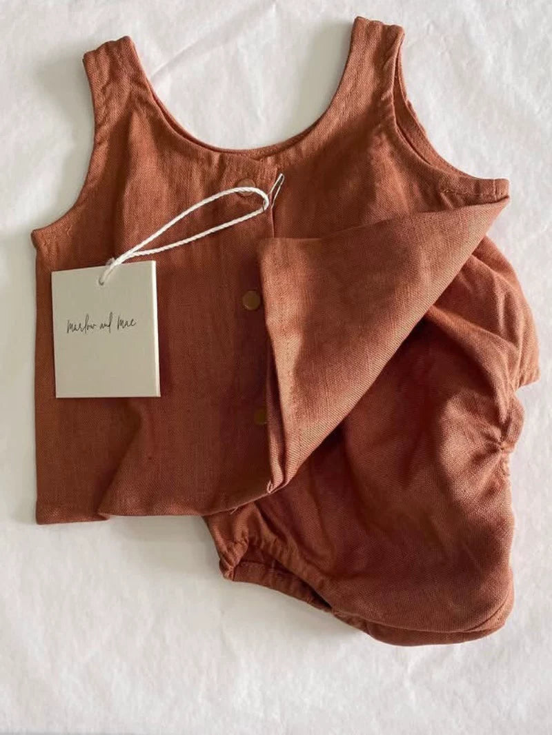 Belgian Pure Linen Baby Set - Sleeveless Romper & Bubble Pants