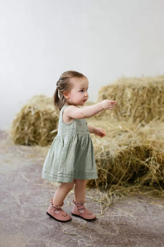Girls Sleeveless Linen Dress - Alice Embroidery Summer