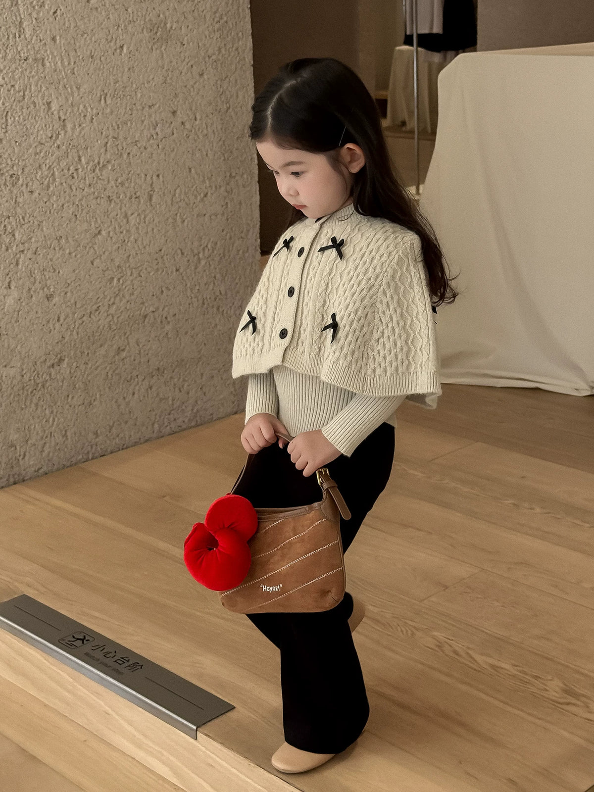 Girls Cape Sweater & Flare Pants Set - Bow-Detail Autumn Two-Piece