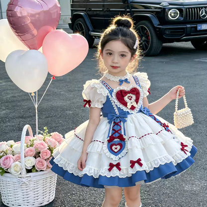 Girls Snow-White Lolita Dress - Sweet Puffy Birthday Stage Gown with Necklace Option