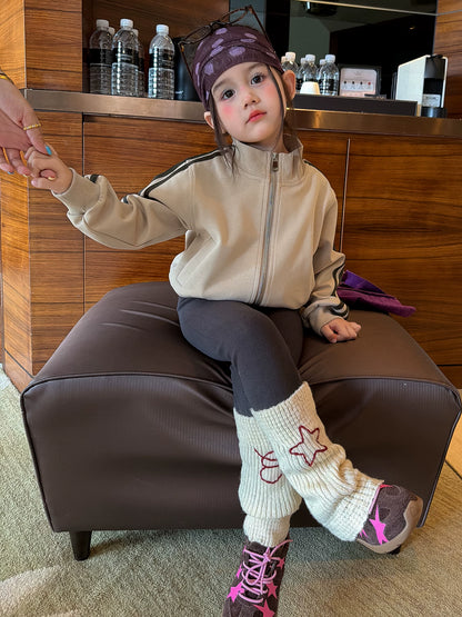 Girls Stand-Collar Zip Jacket & Leggings Set - Sporty Korean Autumn Two-Piece