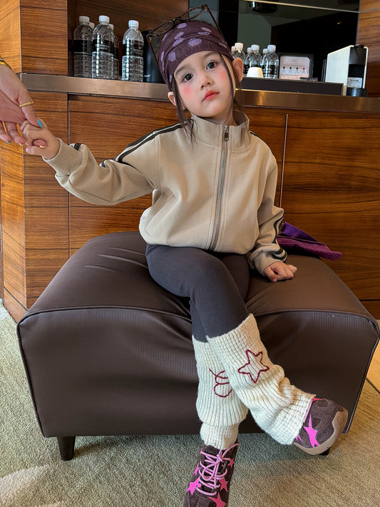 Girls Stand-Collar Zip Jacket & Leggings Set - Sporty Korean Autumn Two-Piece
