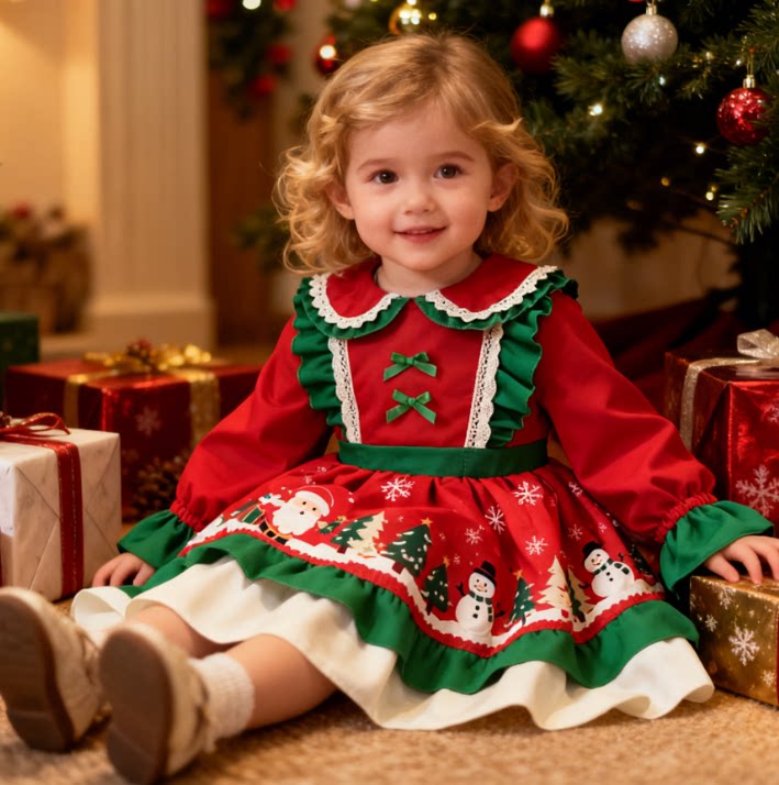 Girls Christmas-Red Lolita Dress - Festive Birthday Princess Gown