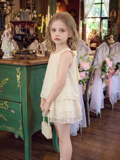 Girls Halter Top & Shorts Set - Chanel-Style Summer Two-Piece