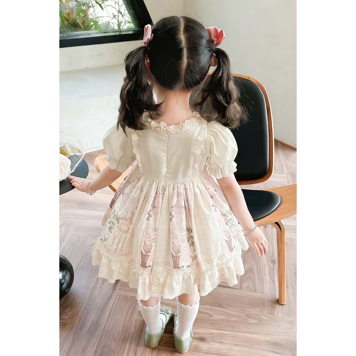 Girls Teddy-Bear Lolita Sundress - Short-Sleeve Puffy Flower-Girl Dress